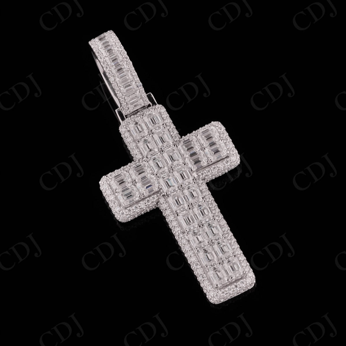 1.5" Inch Moissanite Emerald Cross Pendant