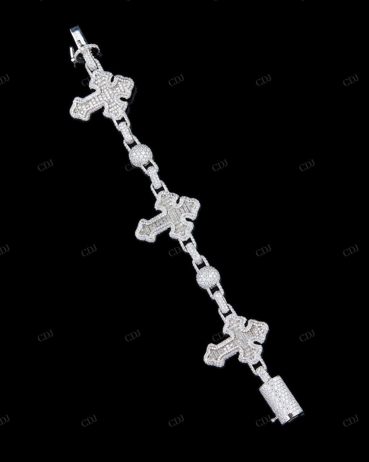 Cross and Ball Link VVS Moissanite Bracelet
