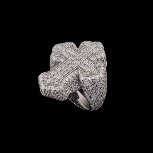 S925 Silver Hip Hop Cross Ring For Men