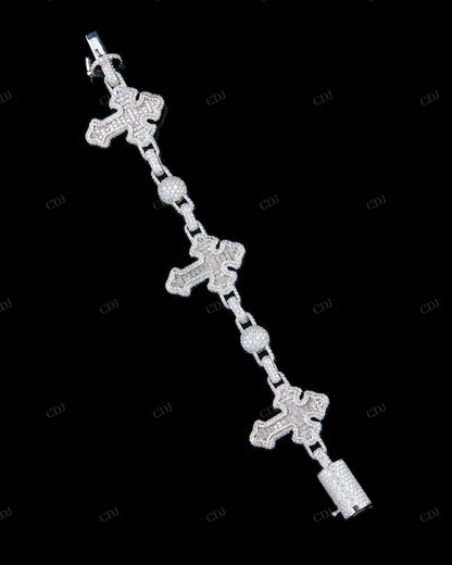 Cross and Ball Link VVS Moissanite Bracelet