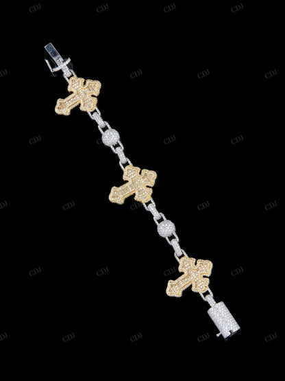 Cross and Ball Link VVS Moissanite Bracelet