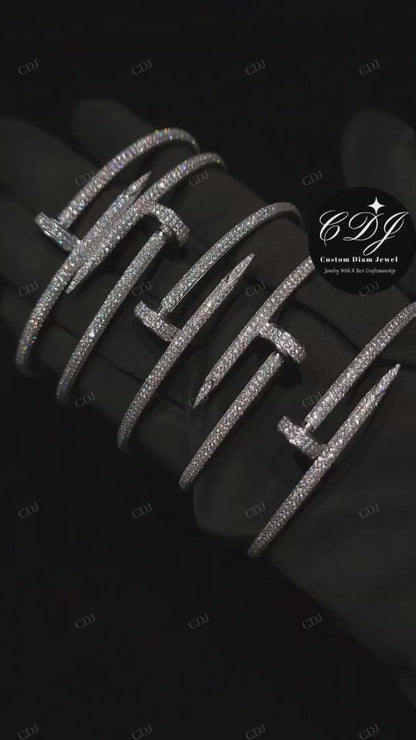Iced Out Moissanite Cartier Nail Bracelet
