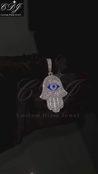 1.5" Inch Hamsa Hand Evil Eye Silver Pendant