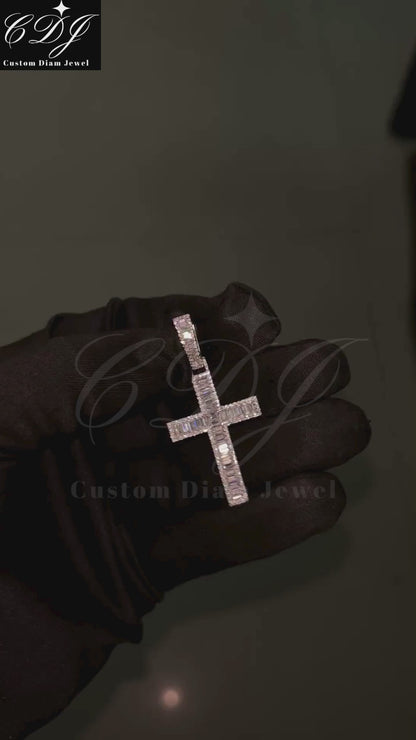 1.50" Inch Baguette Moissanite Cross Pendant