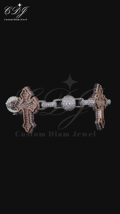 Cross and Ball Link VVS Moissanite Bracelet