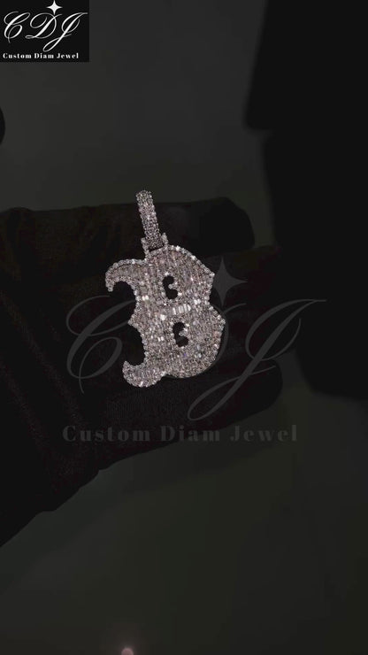 1.5" Inch B letter Round Emerald Cut Pendant