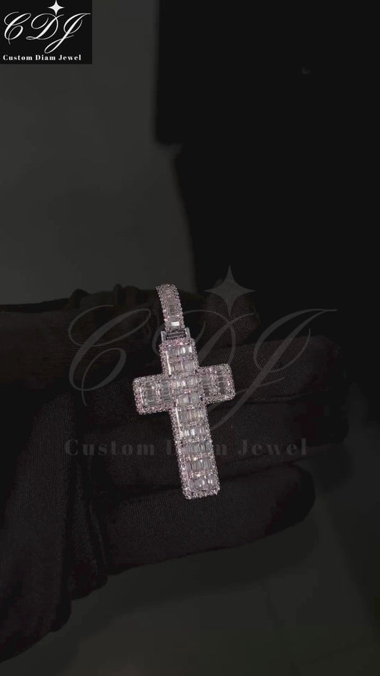 1.5" Inch Moissanite Emerald Cross Pendant